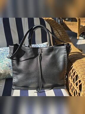 Rebecca Minkoff Classic Black Leather Studded Tote Bag - Elegant Everyday Carry